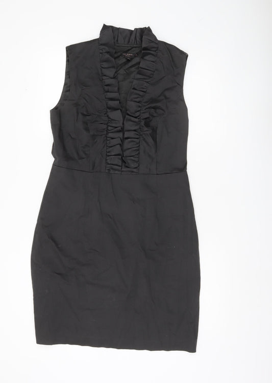 Ted Baker Women's Black Size 10 Sheath Knee Length Ruffle Dress