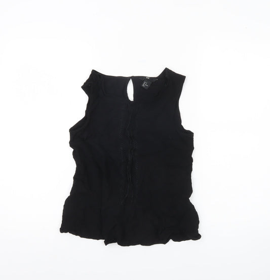 H&M Womens Black Tunic Blouse Size 10 Sleeveless Viscose Ruffle