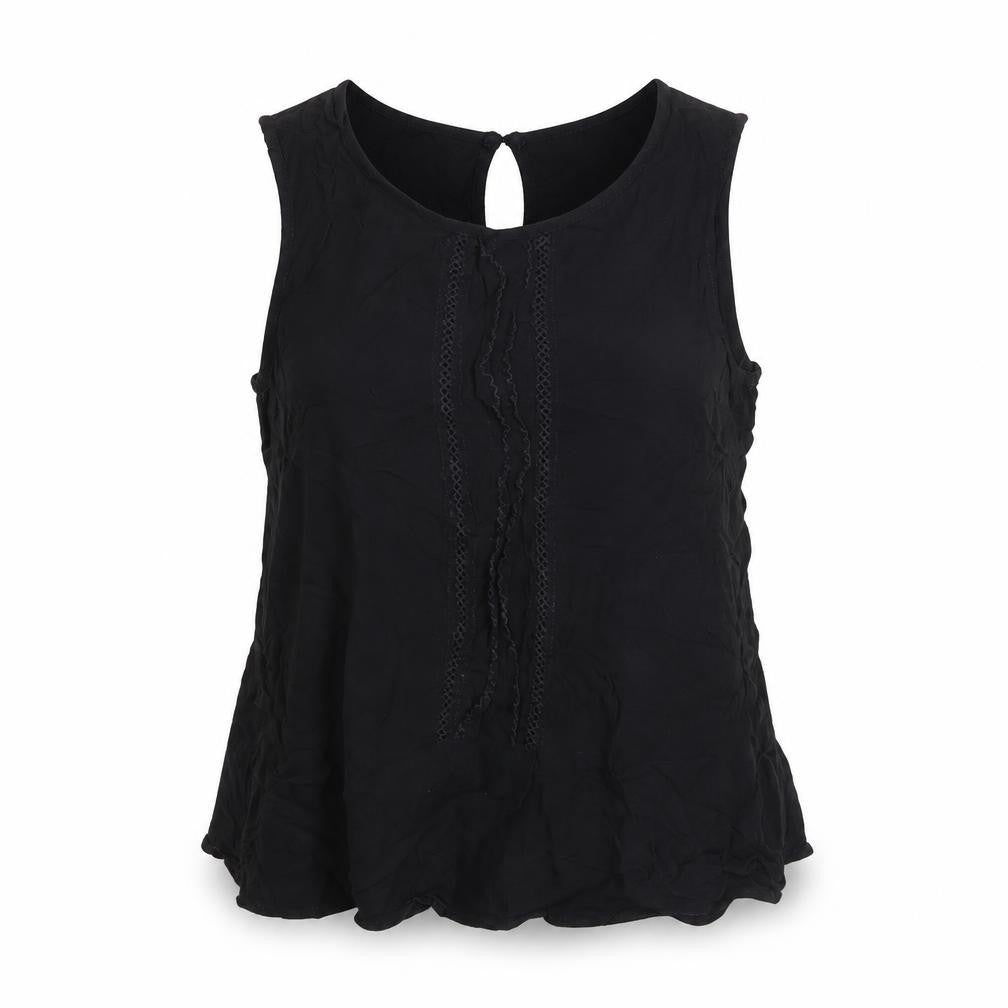 H&M Womens Black Tunic Blouse Size 10 Sleeveless Viscose Ruffle