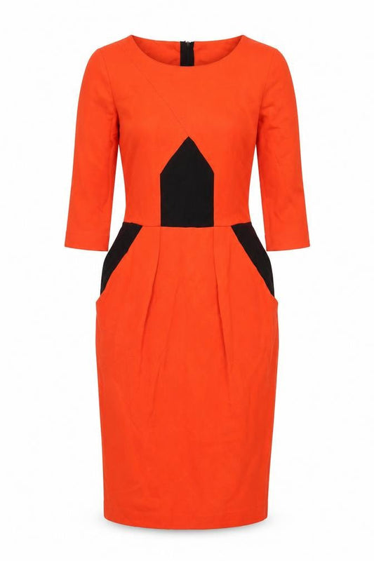 French Connection Women’s Orange Black Sheath Dress UK 6