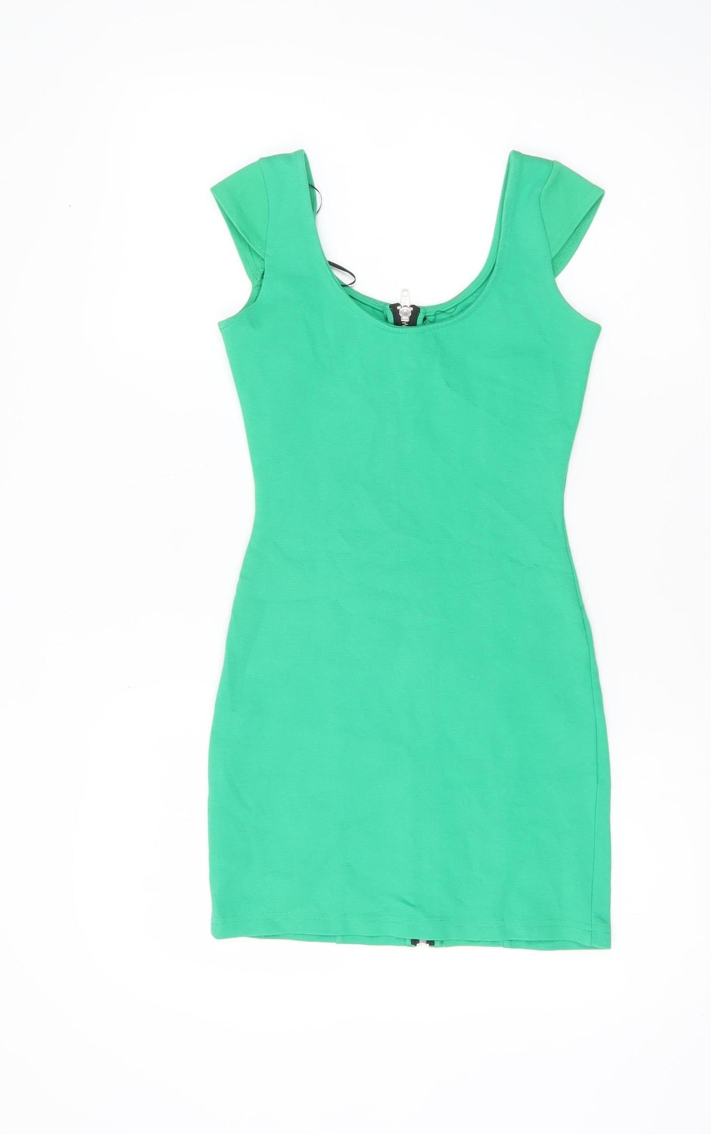 H&M Women’s Green Bodycon Short Dress Size 6 Scoop Neck Zip