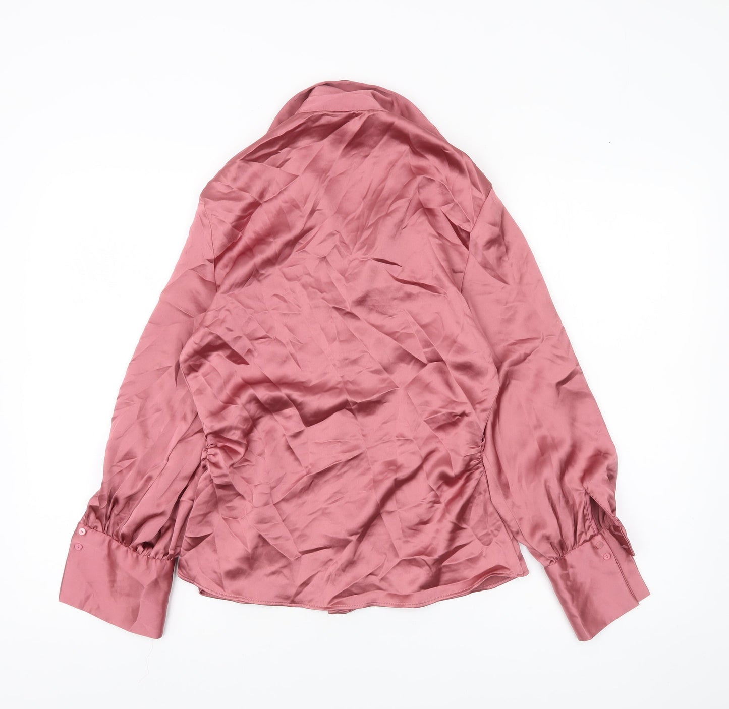 Zara Women Pink Satin Blouse Size 8 Long Sleeve Collared Shirt