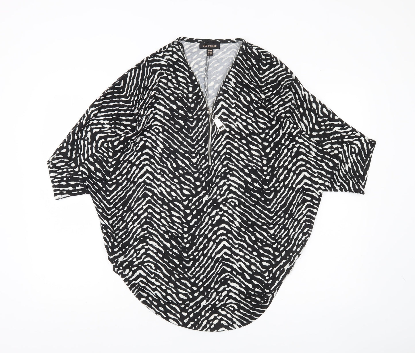 QED London Women’s Black Animal Print Zip Tunic Blouse S/M