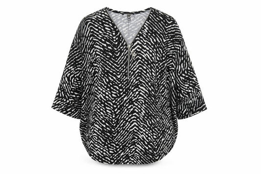 QED London Women’s Black Animal Print Zip Tunic Blouse S/M