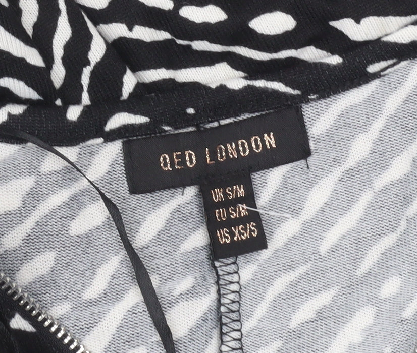 QED London Women’s Black Animal Print Zip Tunic Blouse S/M