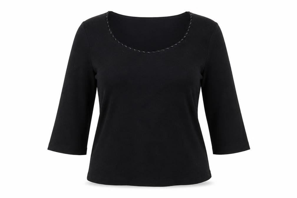 Minuet Womens Black Size 12 Scoop Neck 3/4 Sleeve Stretch Blouse