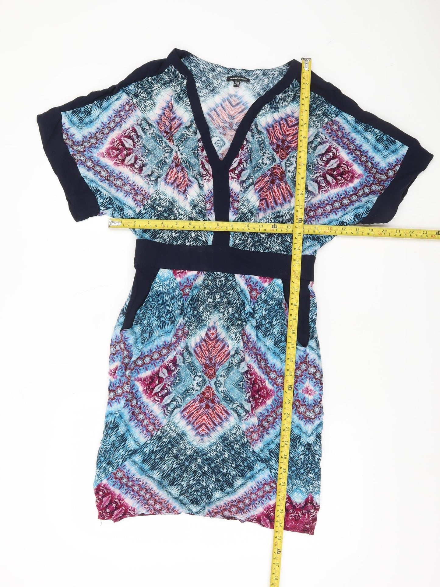 Warehouse Women’s Multicoloured UK 10 Wrap Dress Boho V-Neck