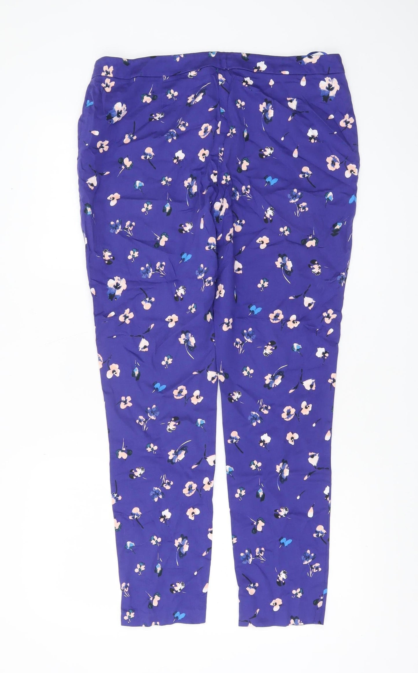 F&F Womens Purple Floral Slim Fit Stretch Trousers Size 14