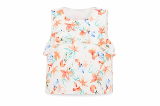 Mango Women’s Multicoloured Floral Ruffle Sleeveless Blouse Size 8