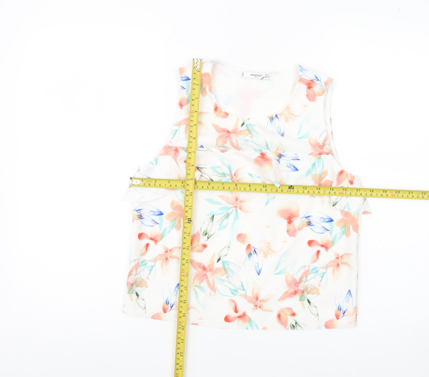 Mango Women’s Multicoloured Floral Ruffle Sleeveless Blouse Size 8