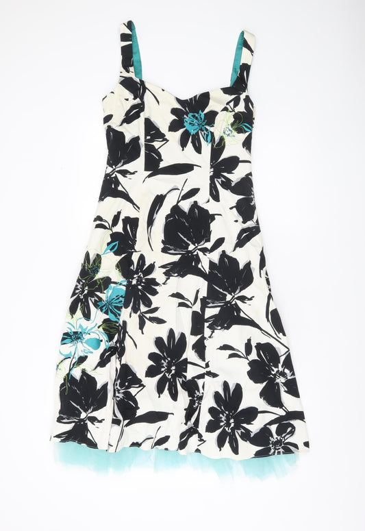 Début Women’s Black White Floral Fit & Flare Dress Size 10