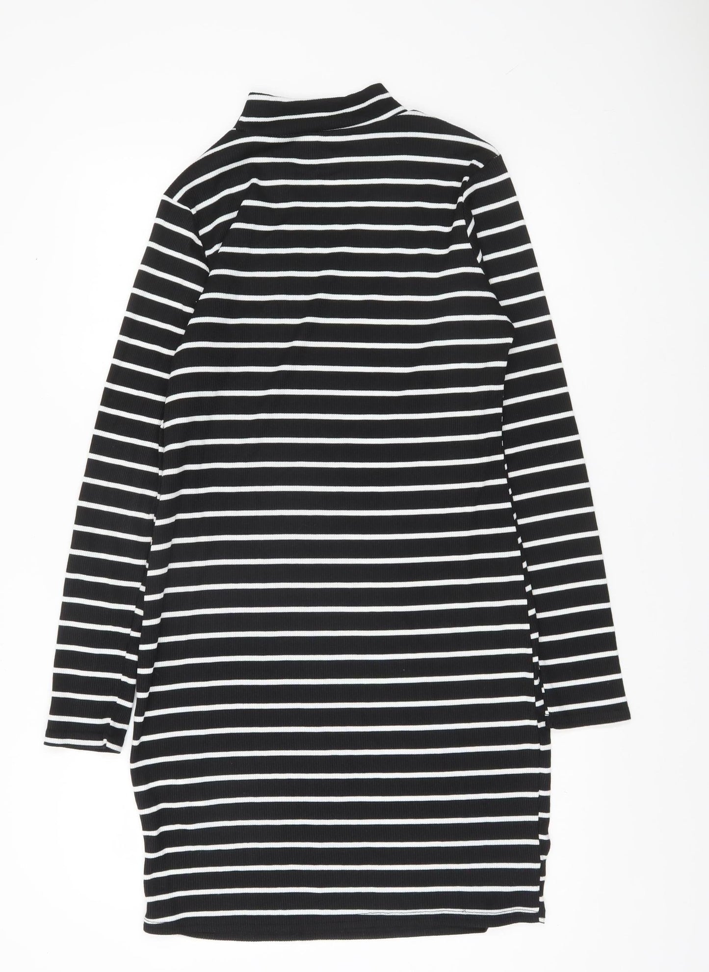 Boohoo Women Black White Striped Bodycon Dress Size 16 Long Sleeve