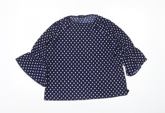 Dorothy Perkins Womens Blue Polka Dot Blouse Size 8 Flared Sleeves