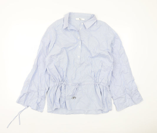 Find Womens Blue Striped Cotton Tunic Blouse M Collared Long Sleeve