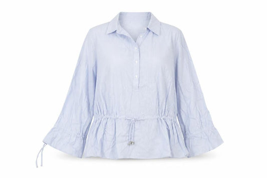 Find Womens Blue Striped Cotton Tunic Blouse M Collared Long Sleeve