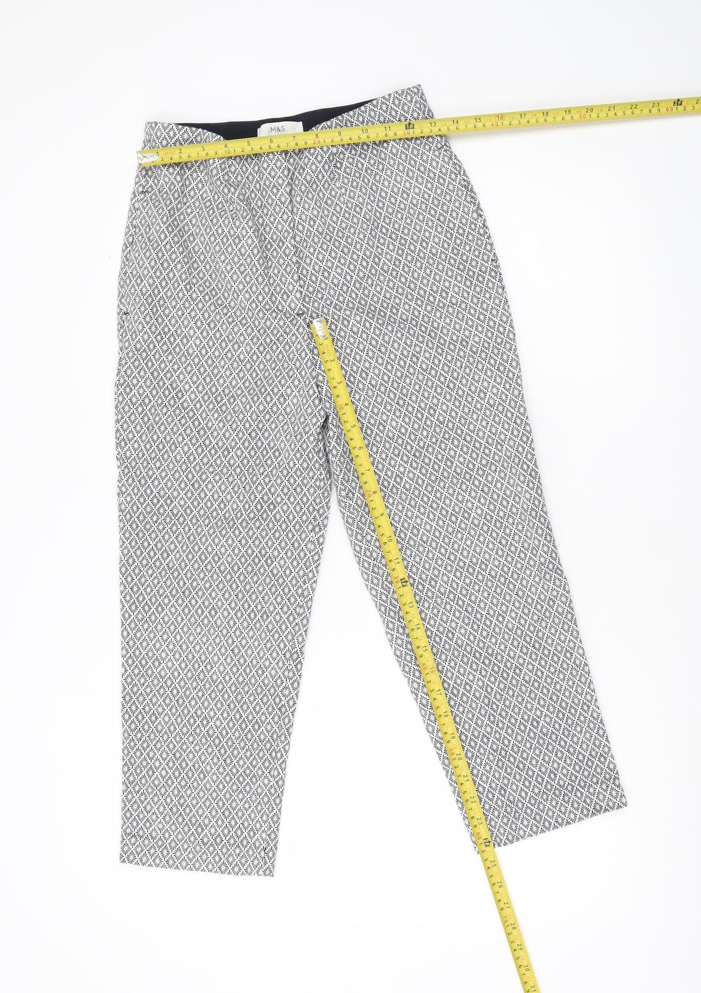 Marks and Spencer Womens Multicoloured Geometric Slim Chino Trousers Size 8