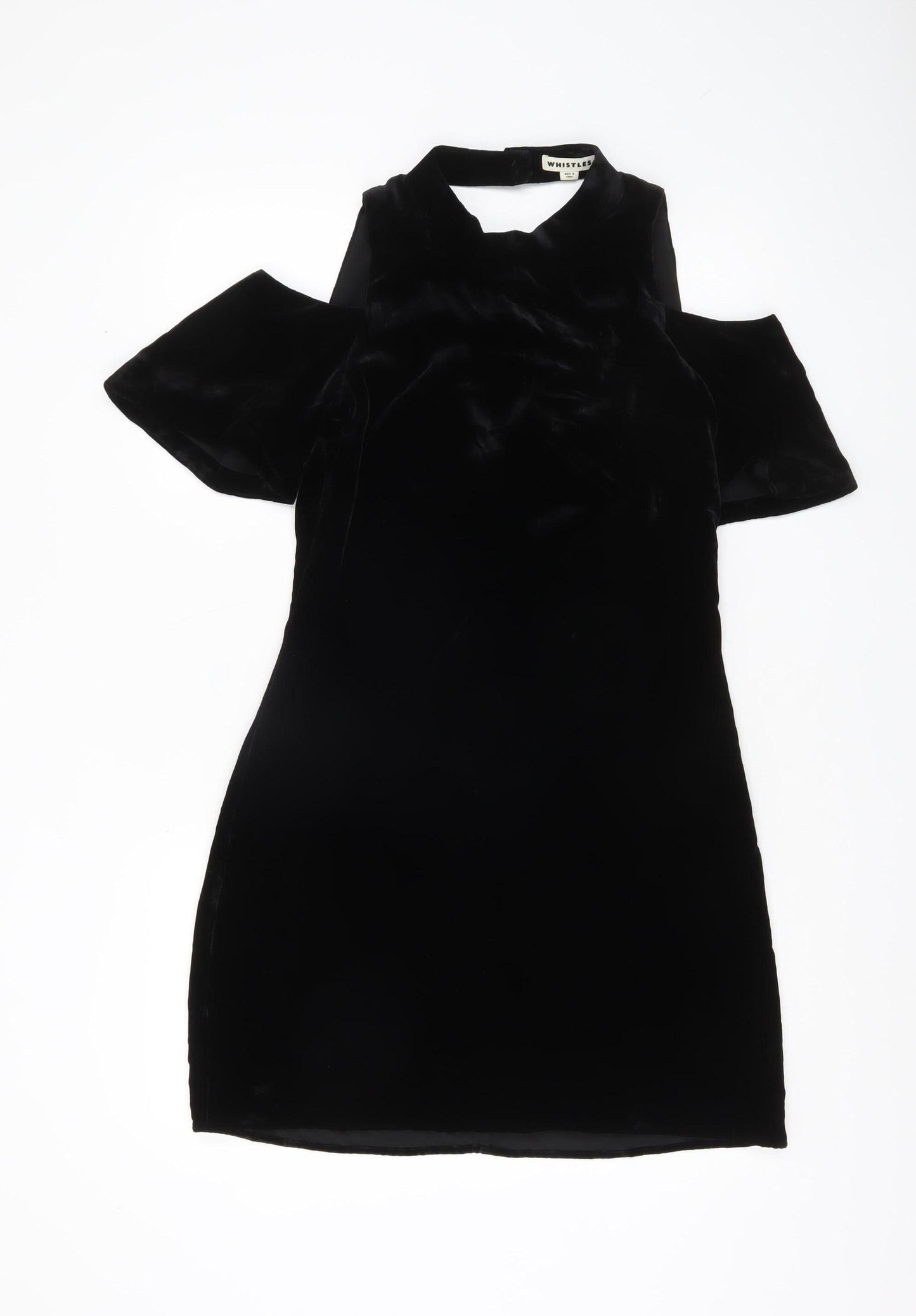 Whistles Women Black Velvet Shift Dress Size 8 Cold Shoulder