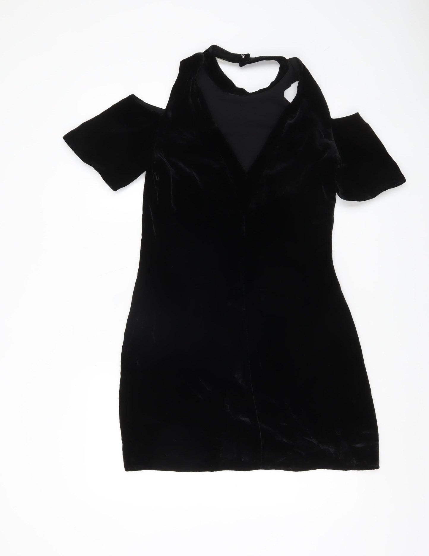Whistles Women Black Velvet Shift Dress Size 8 Cold Shoulder