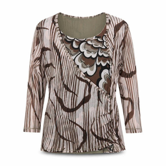 Olsen Women’s Brown Wrap Blouse Top Size 16 Nylon Sheer 3/4 Sleeve