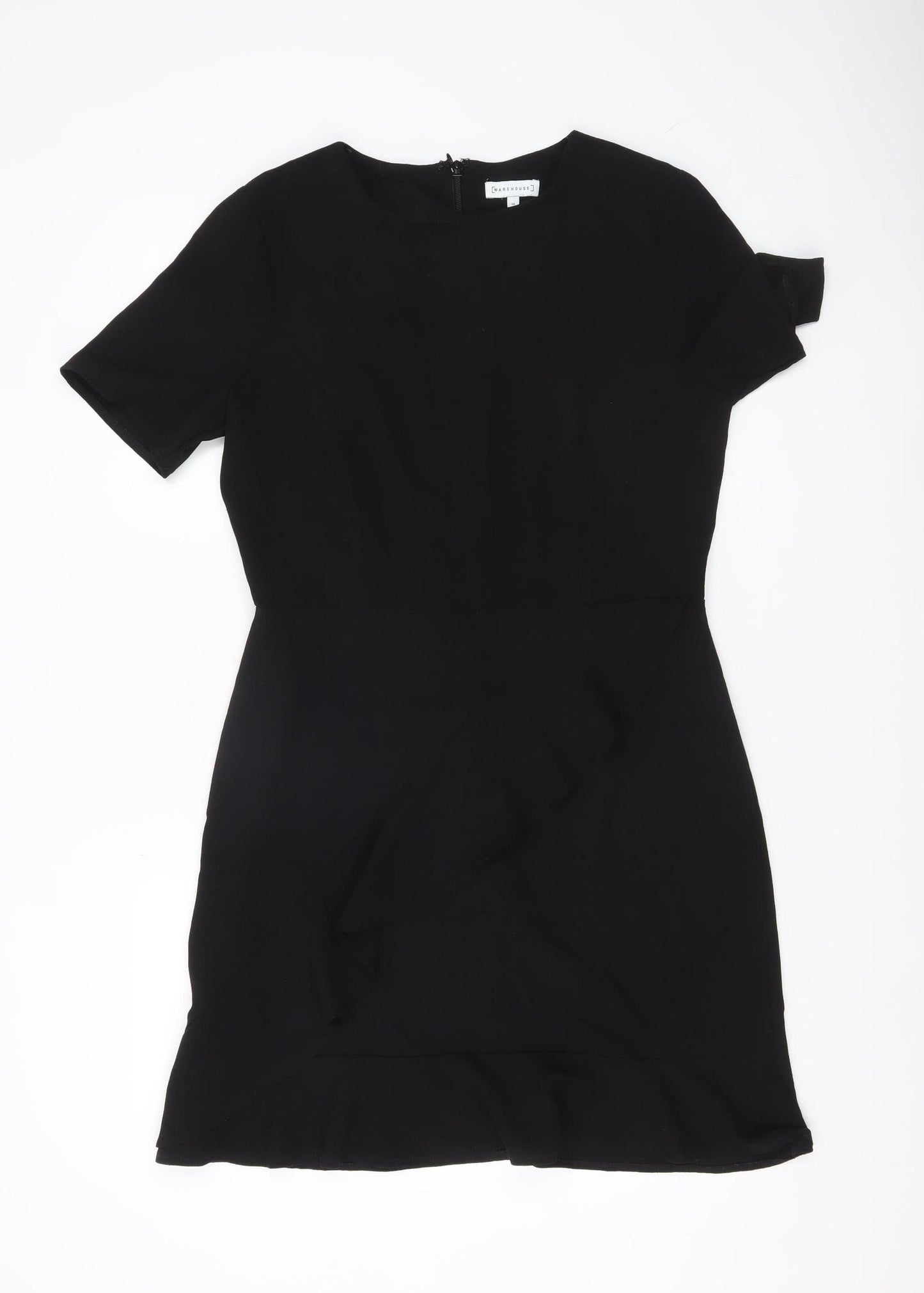 Warehouse Women Black Size 14 Sheath Short Dress Ruffle Detail