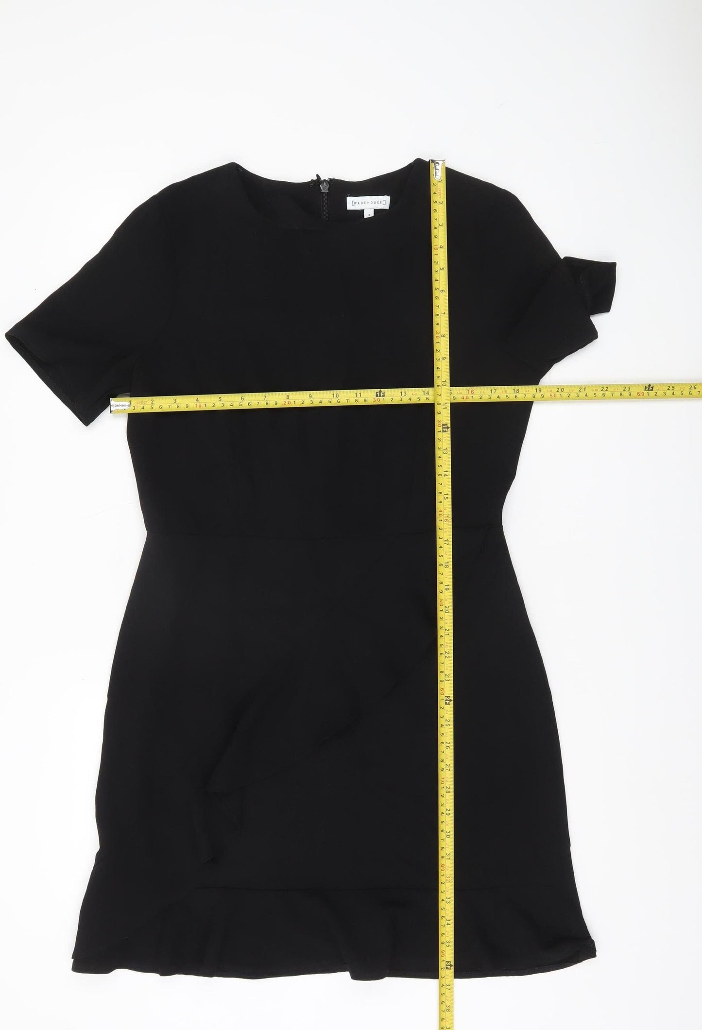 Warehouse Women Black Size 14 Sheath Short Dress Ruffle Detail
