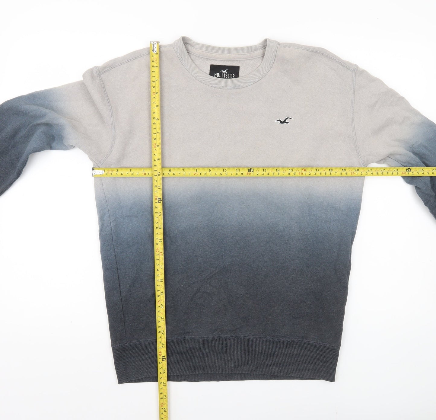 Hollister Mens Grey Black Ombre Sweatshirt S Pullover Crew Neck