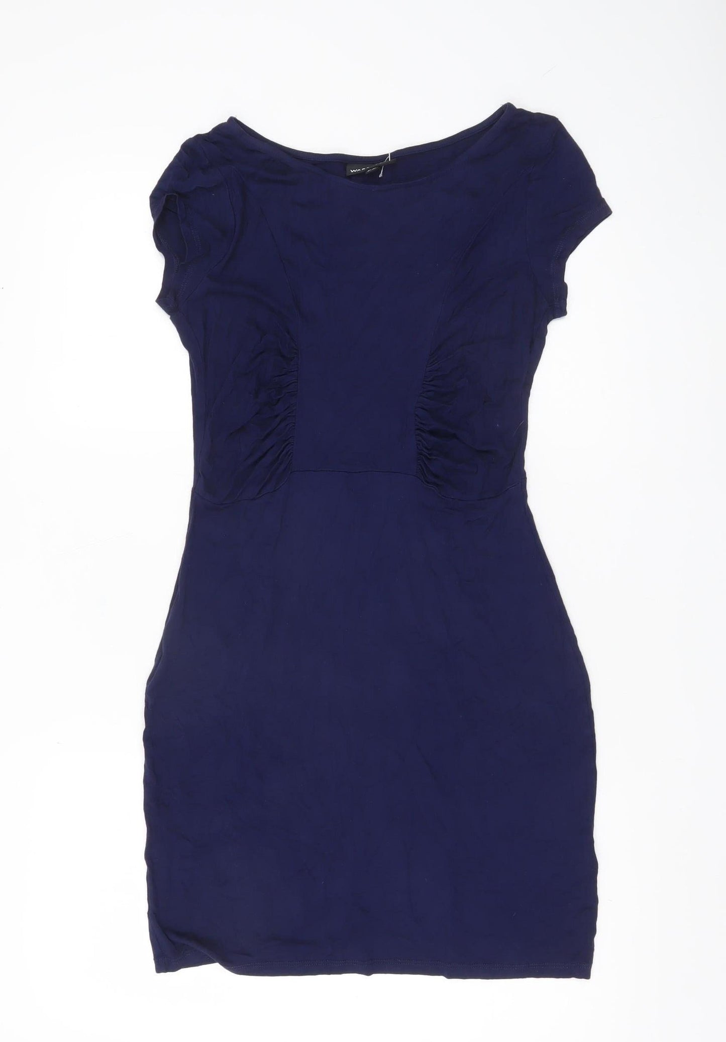Warehouse Women’s Blue Bodycon Short Sleeve Ruched Dress UK 12