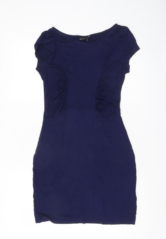 Warehouse Women’s Blue Bodycon Short Sleeve Ruched Dress UK 12
