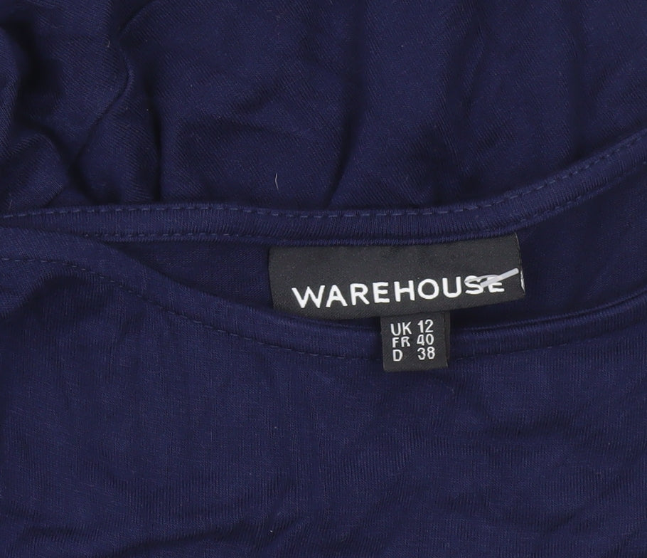 Warehouse Women’s Blue Bodycon Short Sleeve Ruched Dress UK 12