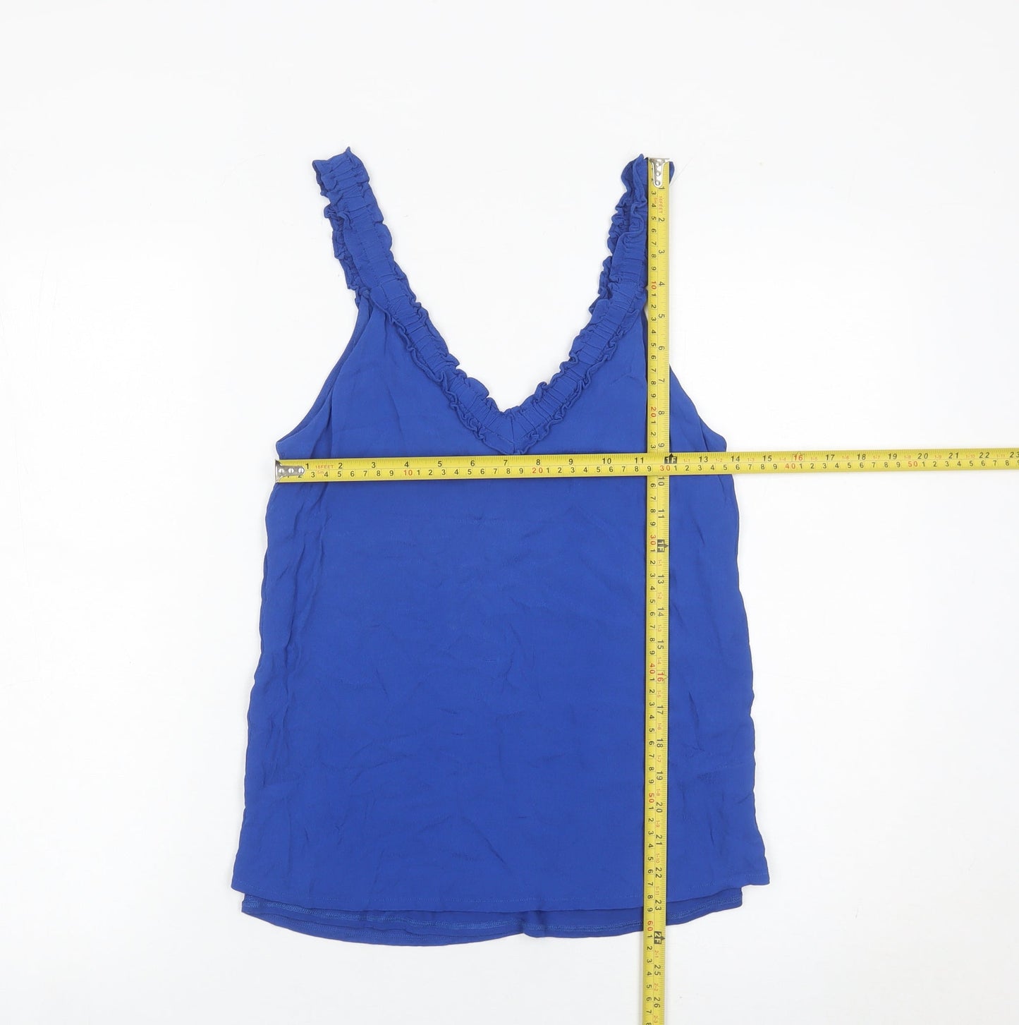 Massimo Dutti Womens Blue XS Viscose Ruffle V-Neck Camisole Tank Top