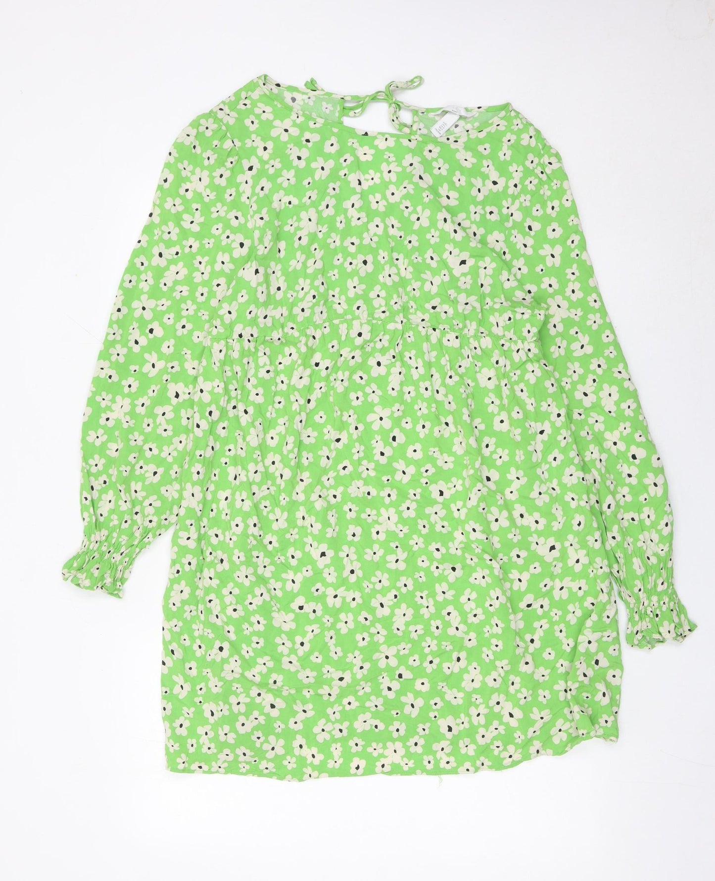 H&M Maternity Womens Green Floral Shift Dress Size 14 Long Sleeve