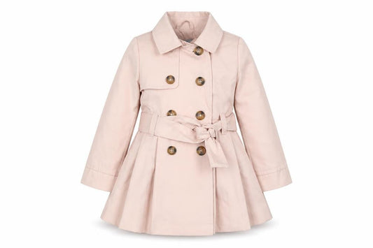 Front view of Tahari girls’ pink trench coat 2 years double breasted belted