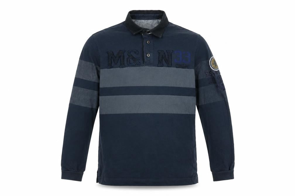 Wrangler Men’s Blue XL Striped Long Sleeve Polo Shirt Regular Fit