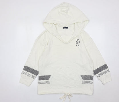Gap Women Ivory Hoodie Pullover Medium Cotton Blend Hooded Sweatshirt
