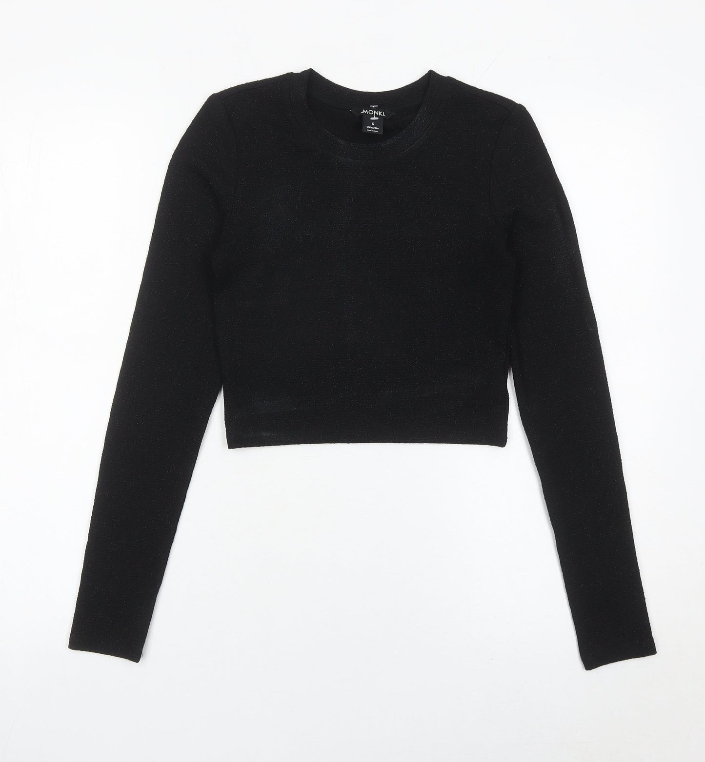 Monki Women’s Black Cropped Long Sleeve Slim Fit Top Size S