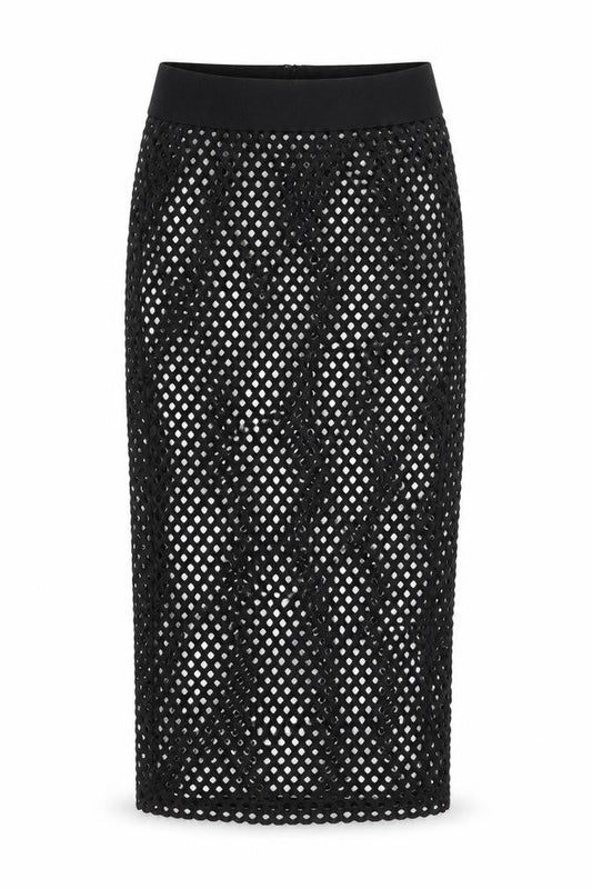 PRETTYLITTLETHING Women’s Black Mesh Midi Pencil Skirt Size 8