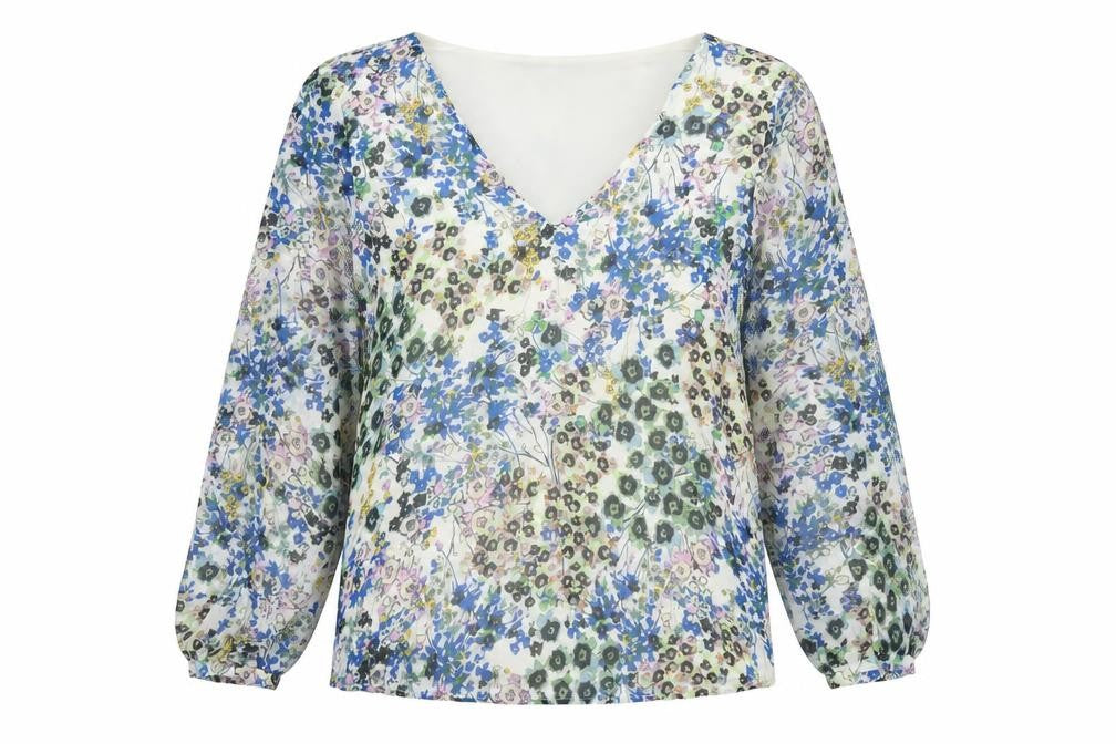 ESPRIT Womens Multicoloured Floral Chiffon Blouse S V-Neck Long Sleeve