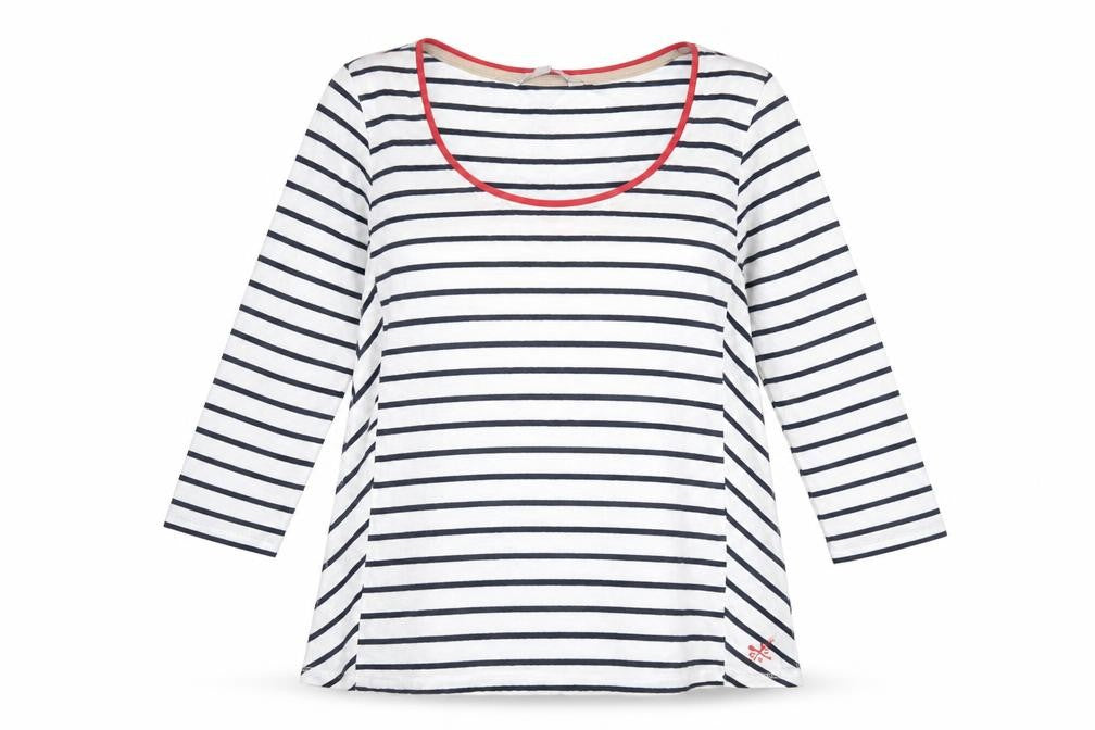 Crew Clothing Co. Women’s White Navy Stripe Cotton 3/4 Sleeve Top Size 14