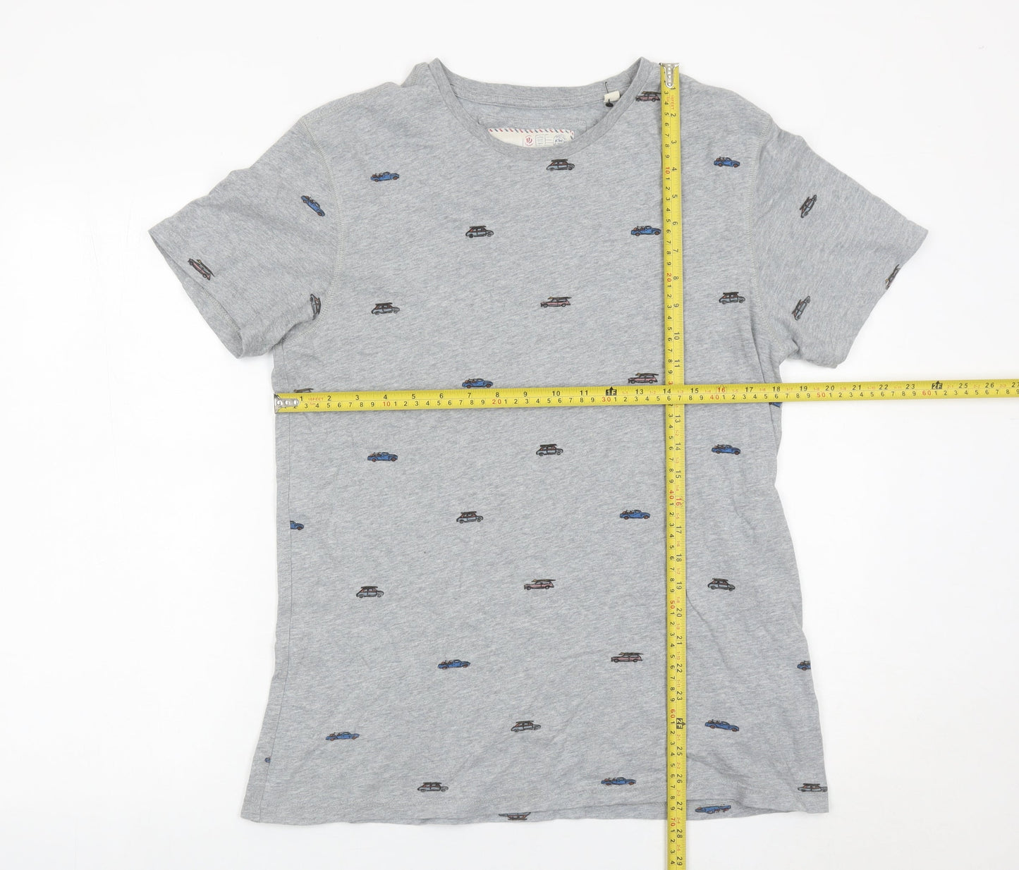 FatFace Men’s Grey Car Print Crew Neck Cotton T-Shirt Size S
