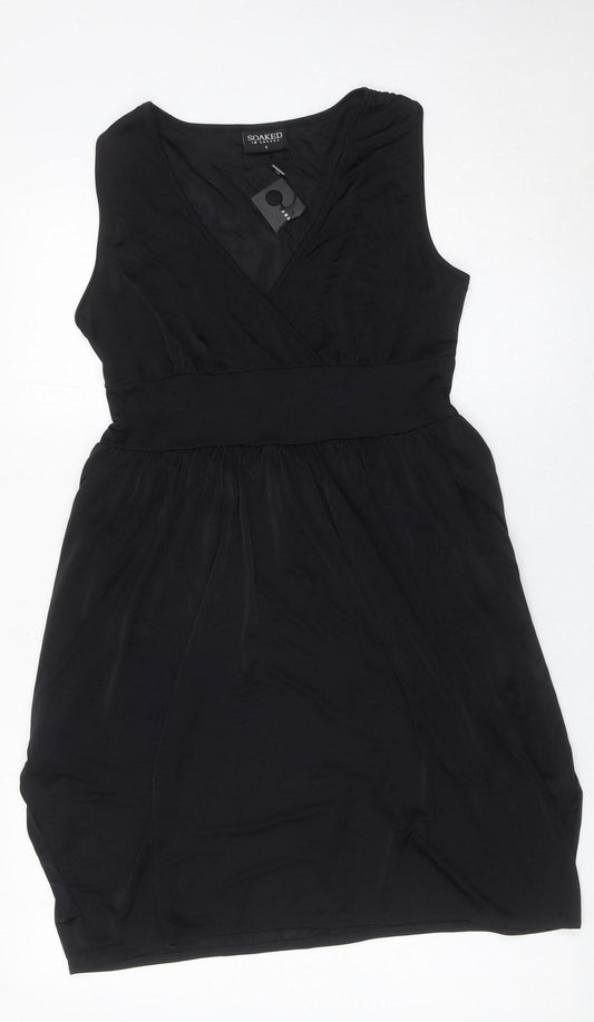 Soaked in Luxury Women’s Black Sleeveless V-Neck Wrap Dress Size S