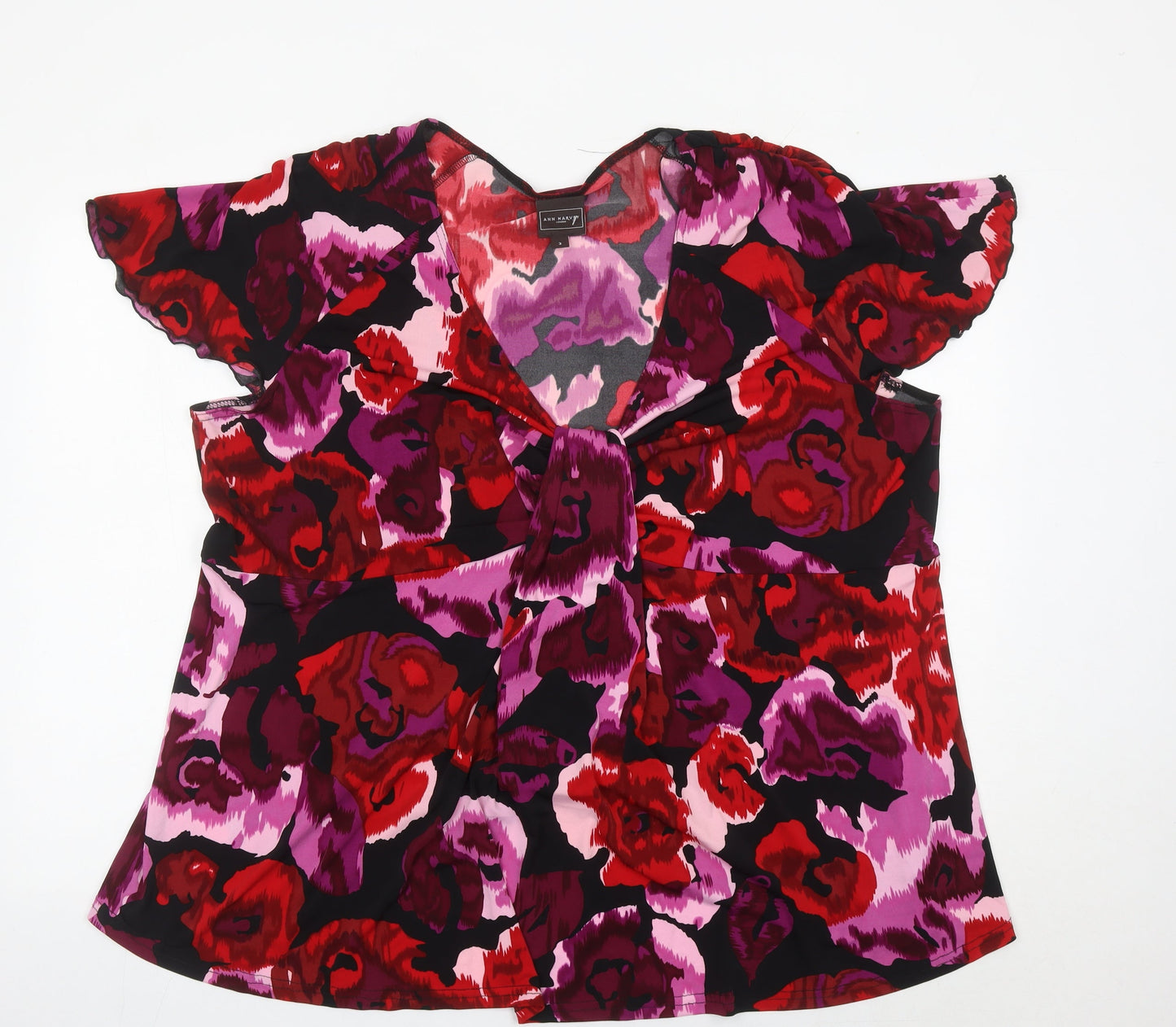Ann Harvey Women’s Multicoloured Floral Blouse Size 18 V-Neck Tunic Style