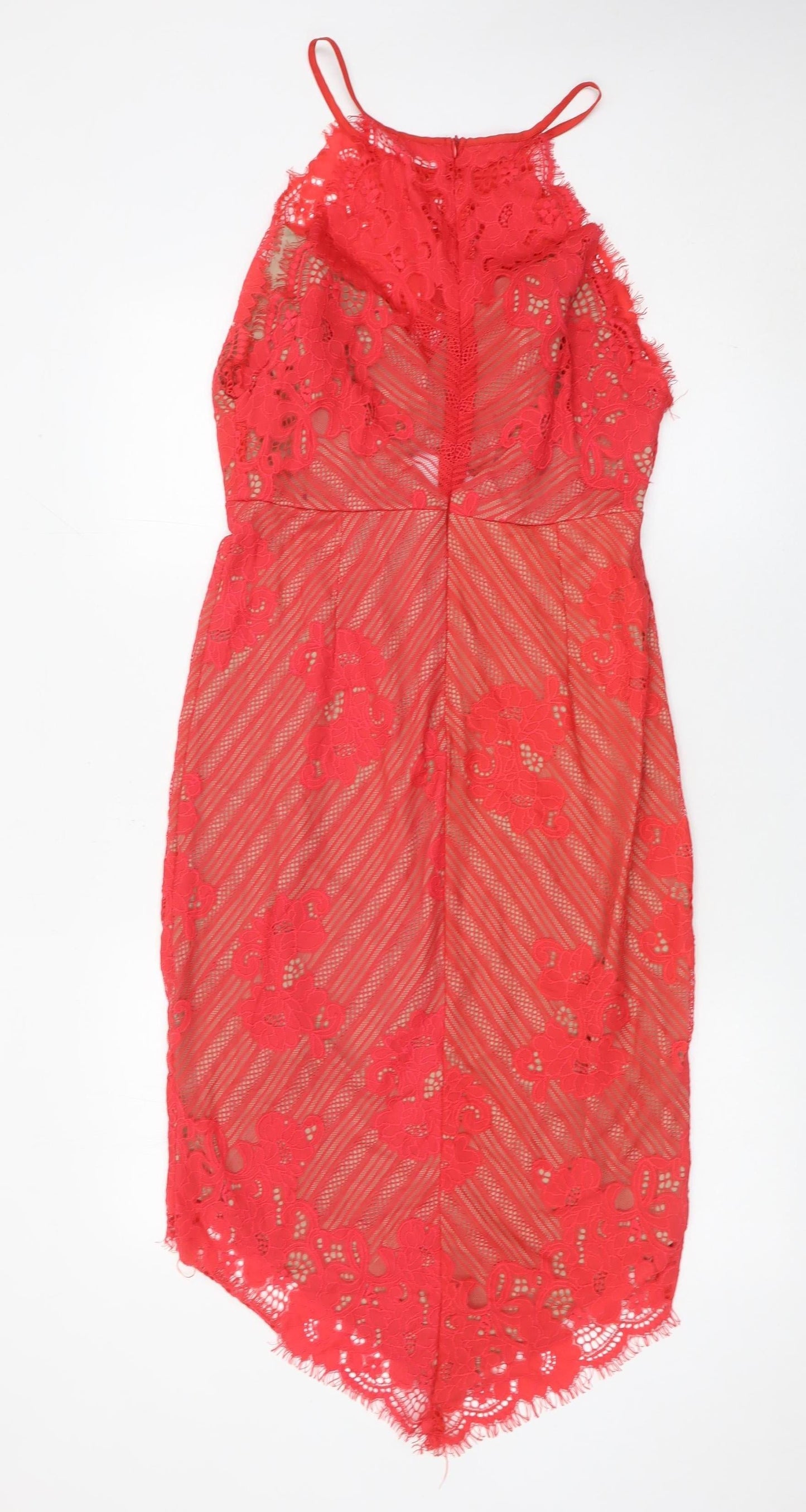 Love Triangle Women’s Red Lace Bodycon Hi-Low Halter Dress Size 14