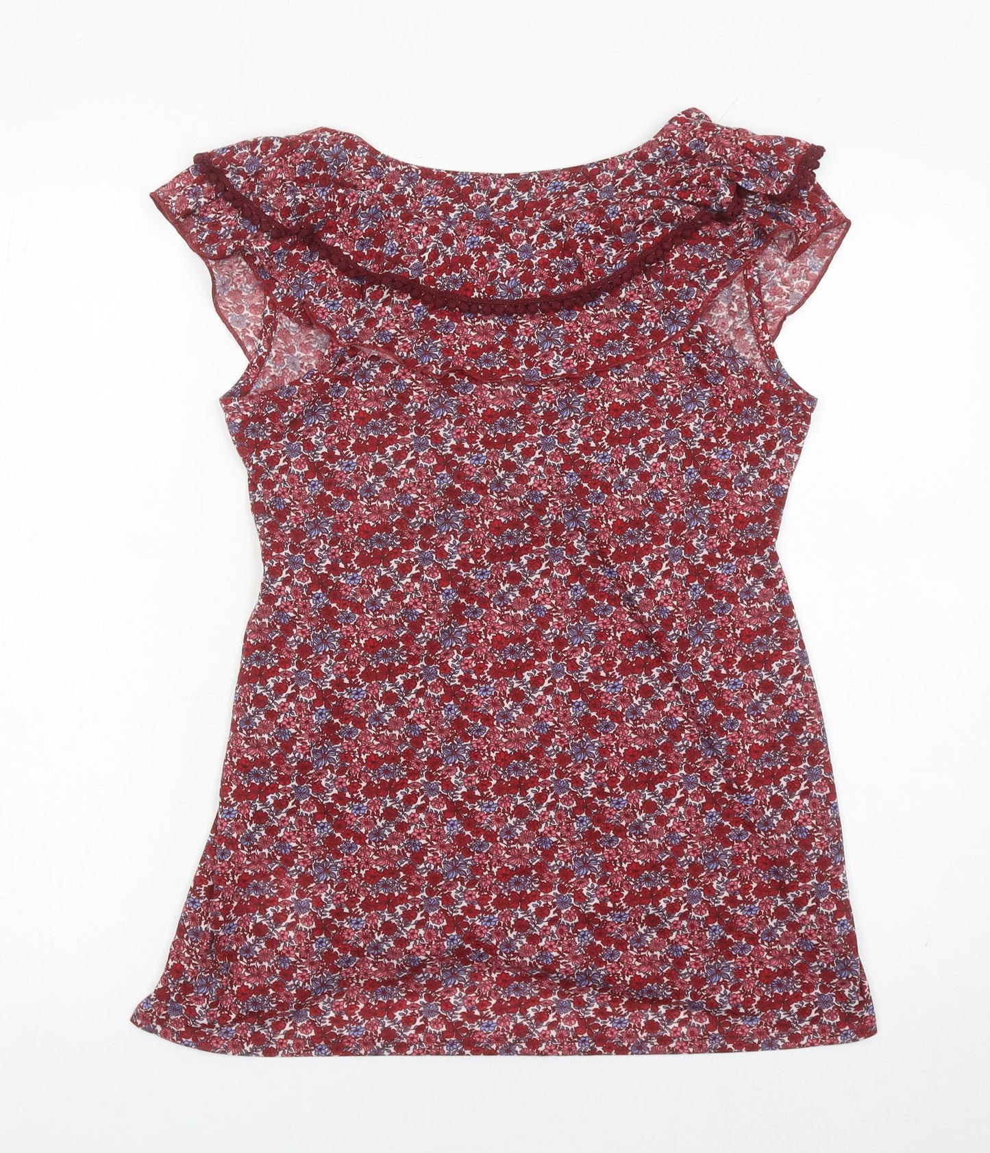 Esprit Women Red Floral V-Neck Ruffle Sleeveless Wrap Blouse M