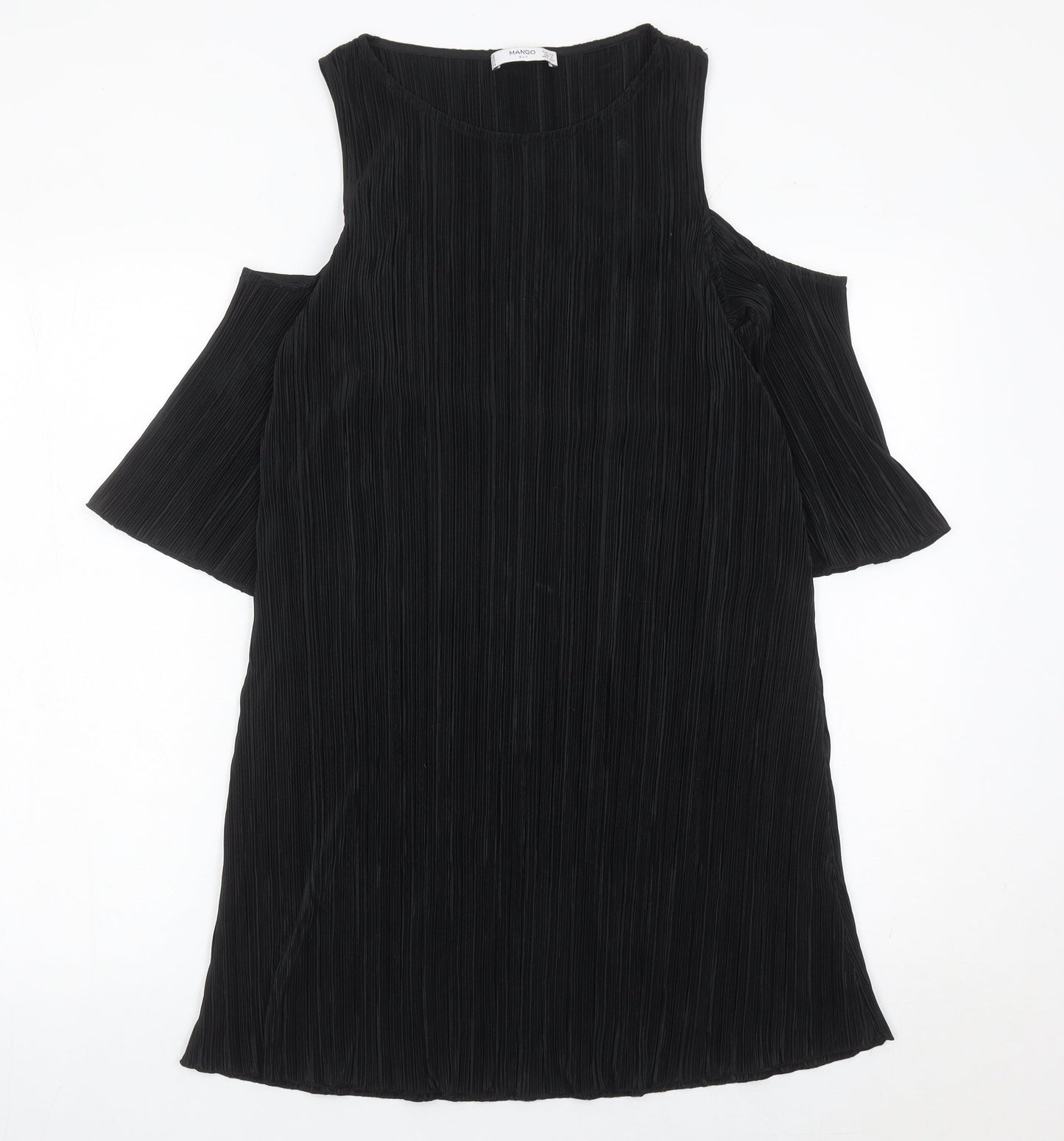 Mango Women’s Black XS Cold Shoulder Pleated Shift Dress