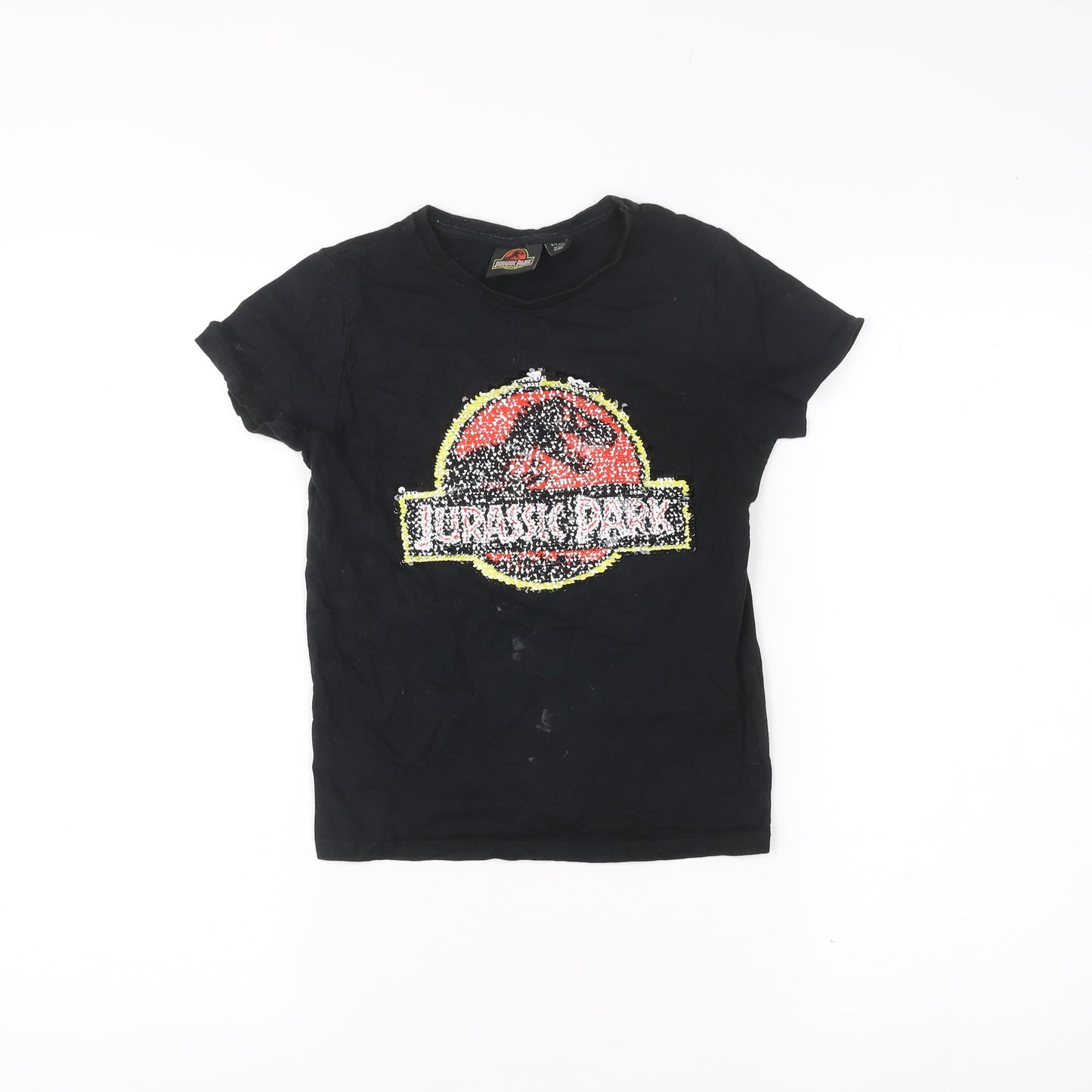 Jurassic Park Boys Black 6 Years Short Sleeve Sequin Logo T-Shirt