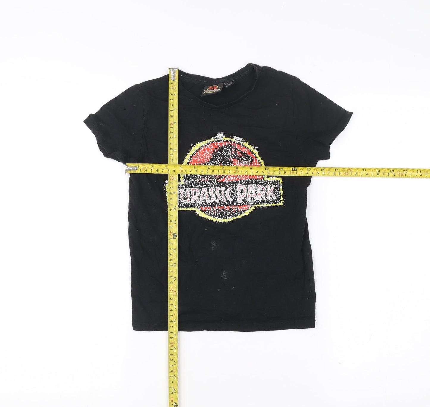 Jurassic Park Boys Black 6 Years Short Sleeve Sequin Logo T-Shirt