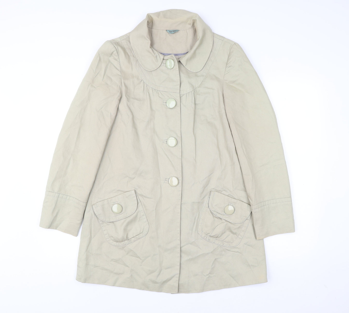 Therapy Womens Beige Cotton Mid-Length Overcoat Size 8