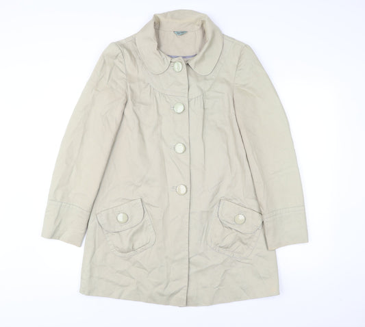 Therapy Womens Beige Cotton Mid-Length Overcoat Size 8