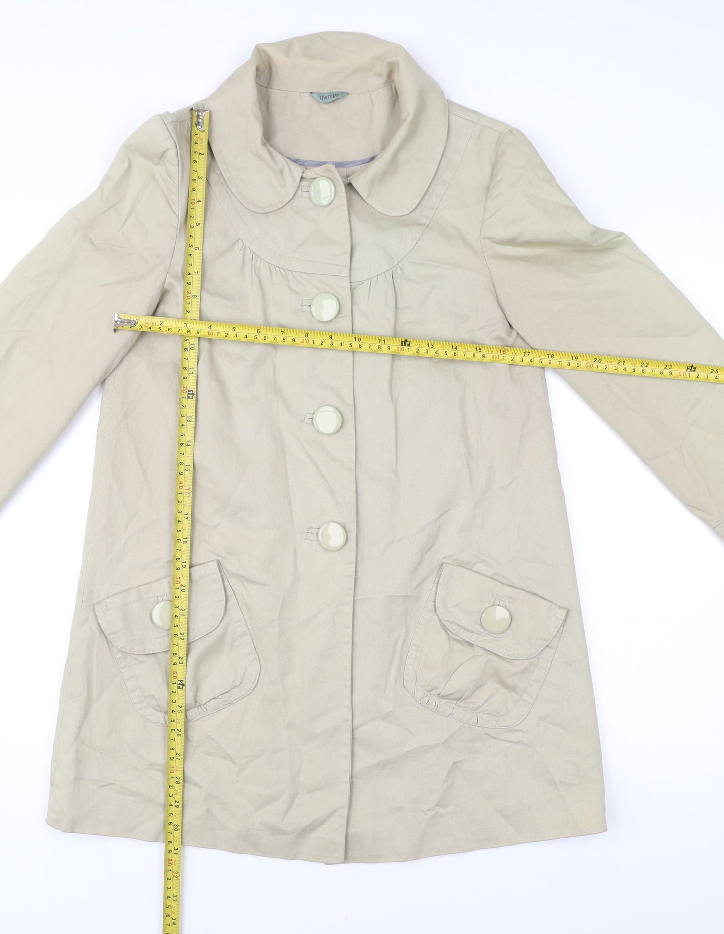 Therapy Womens Beige Cotton Mid-Length Overcoat Size 8
