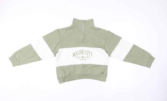 Pull&Bear Women’s Green White XS Sweatshirt 1/4 Zip Malibu Logo